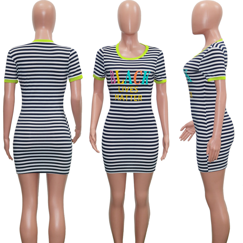 Sexy Plus Size Striped Short Sleeve Mini Dress