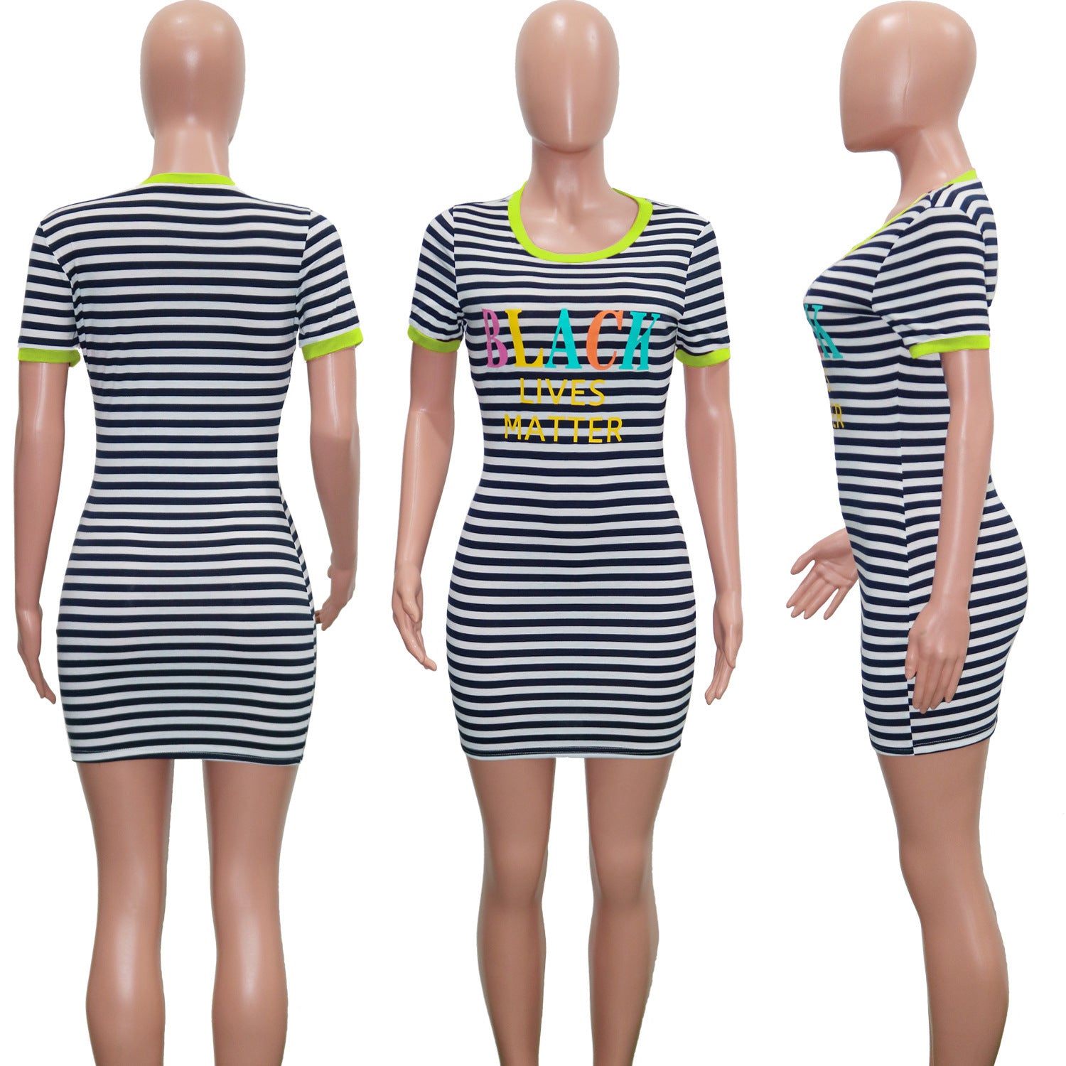 Sexy Plus Size Striped Short Sleeve Mini Dress