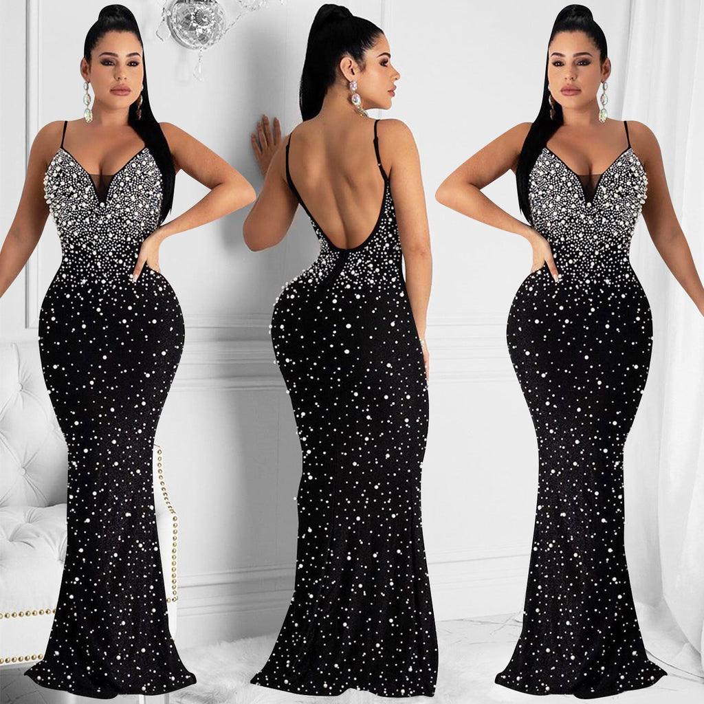 Sexy Sexy Hot Drilling Backless Sling Evening Dress