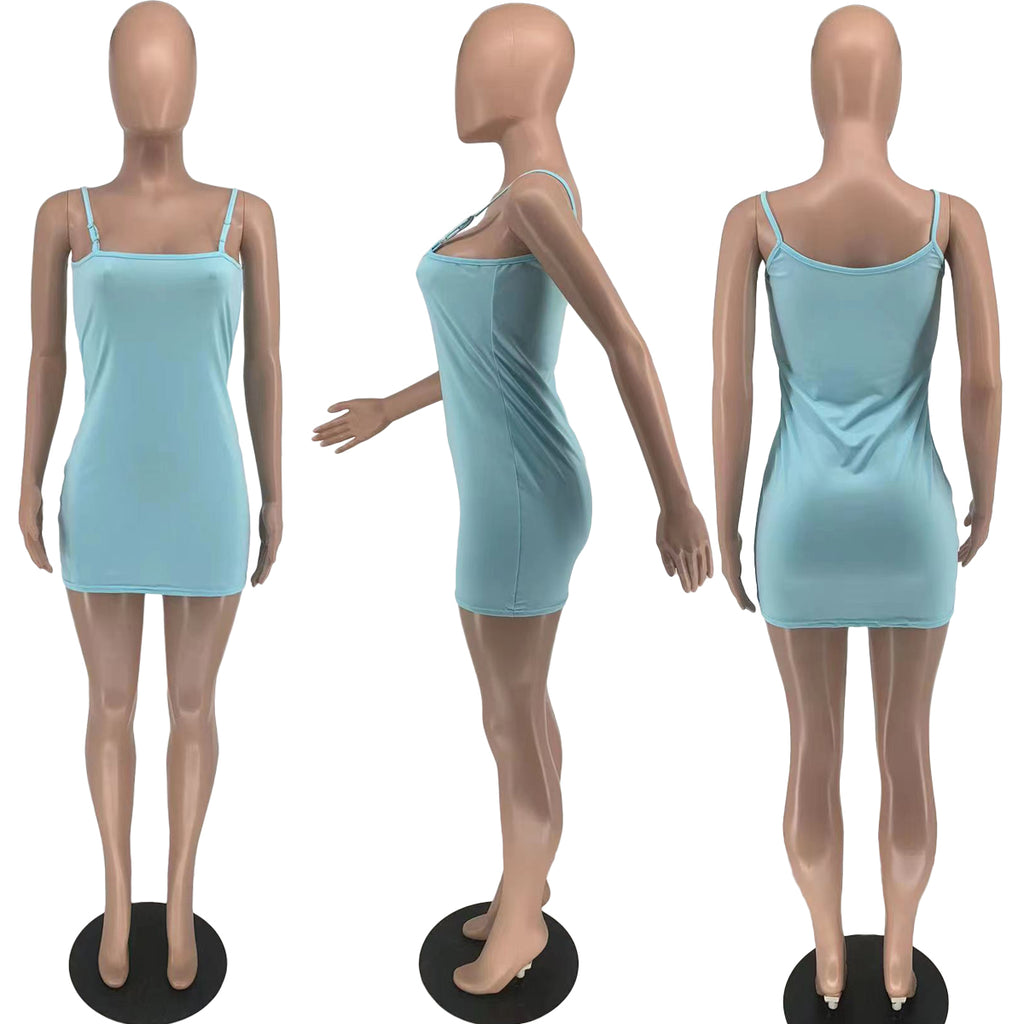 Sexy Solid Sexy Spaghetti Strap Slim Mini Dress