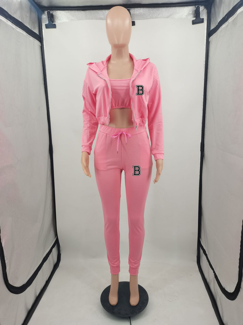 Sexy Casual Solid Vest+Print Zipper Coat+Pant 3 Piece Set