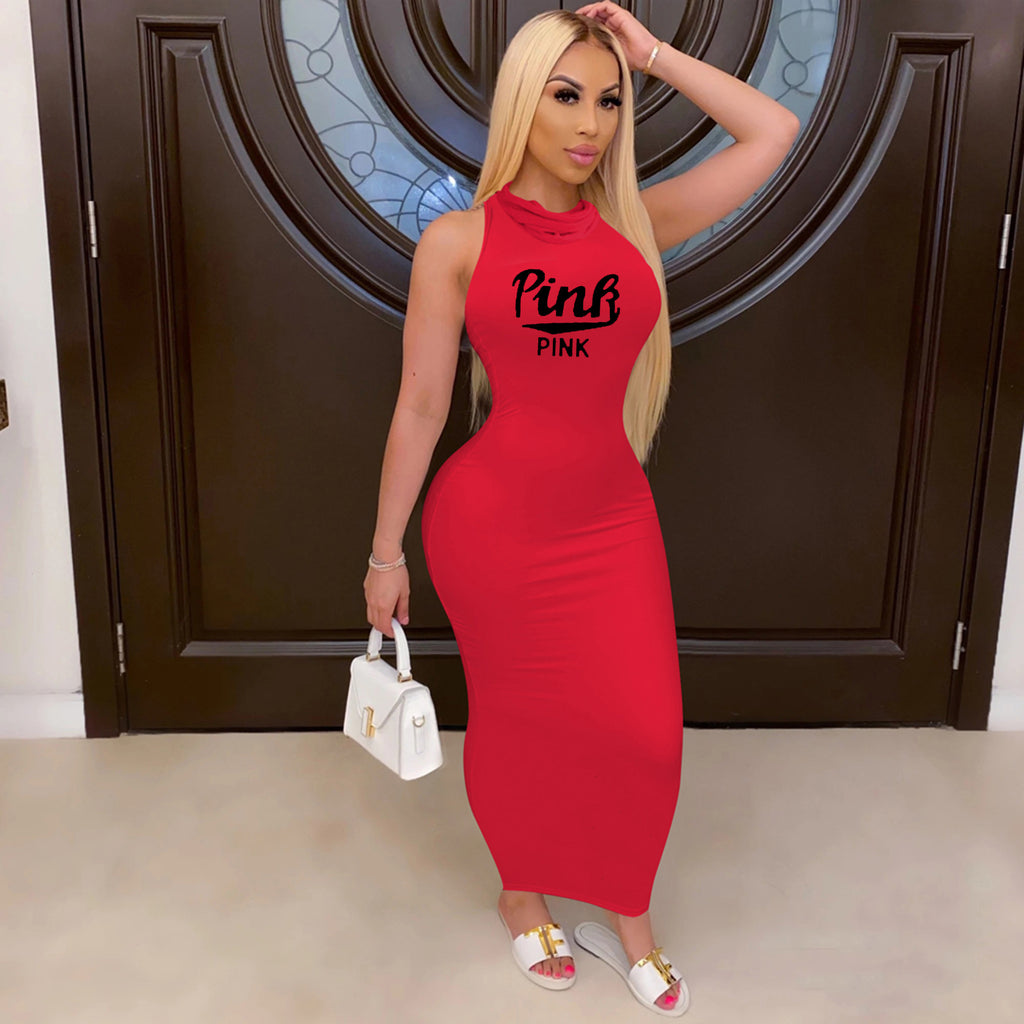 Sexy Pink Letter Sleeveless Mask One Piece Maxi Dress