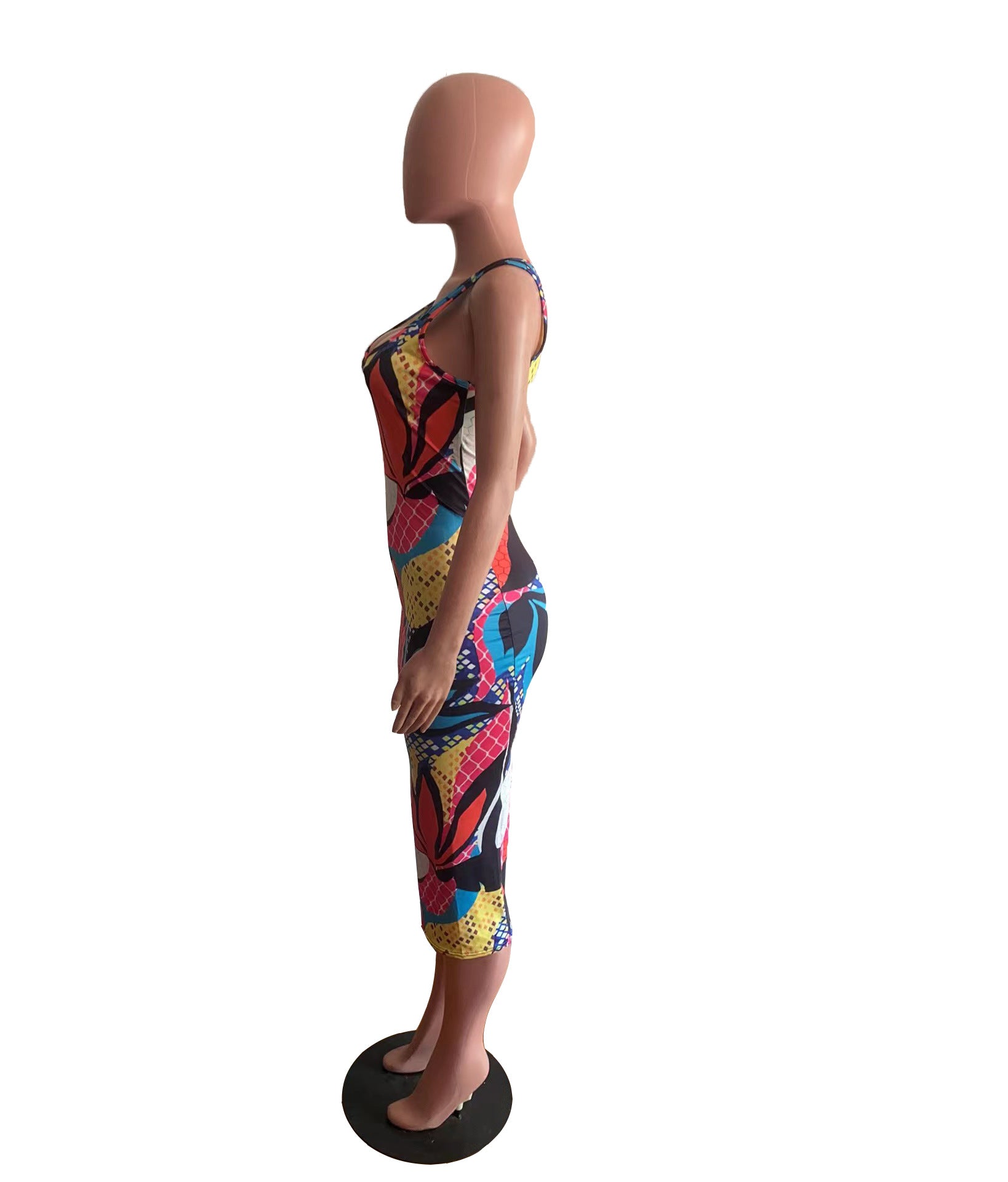 Sexy Colorful Print Sleeveless Casual Midi Dress
