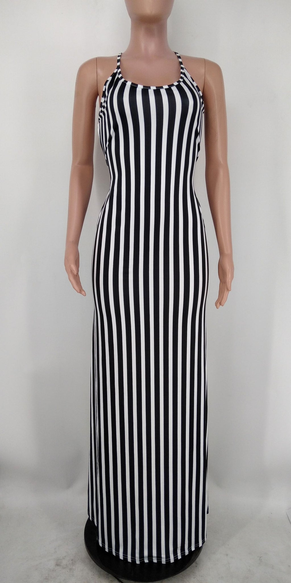 Sexy Sexy Striped Cross Strap Maxi Dress