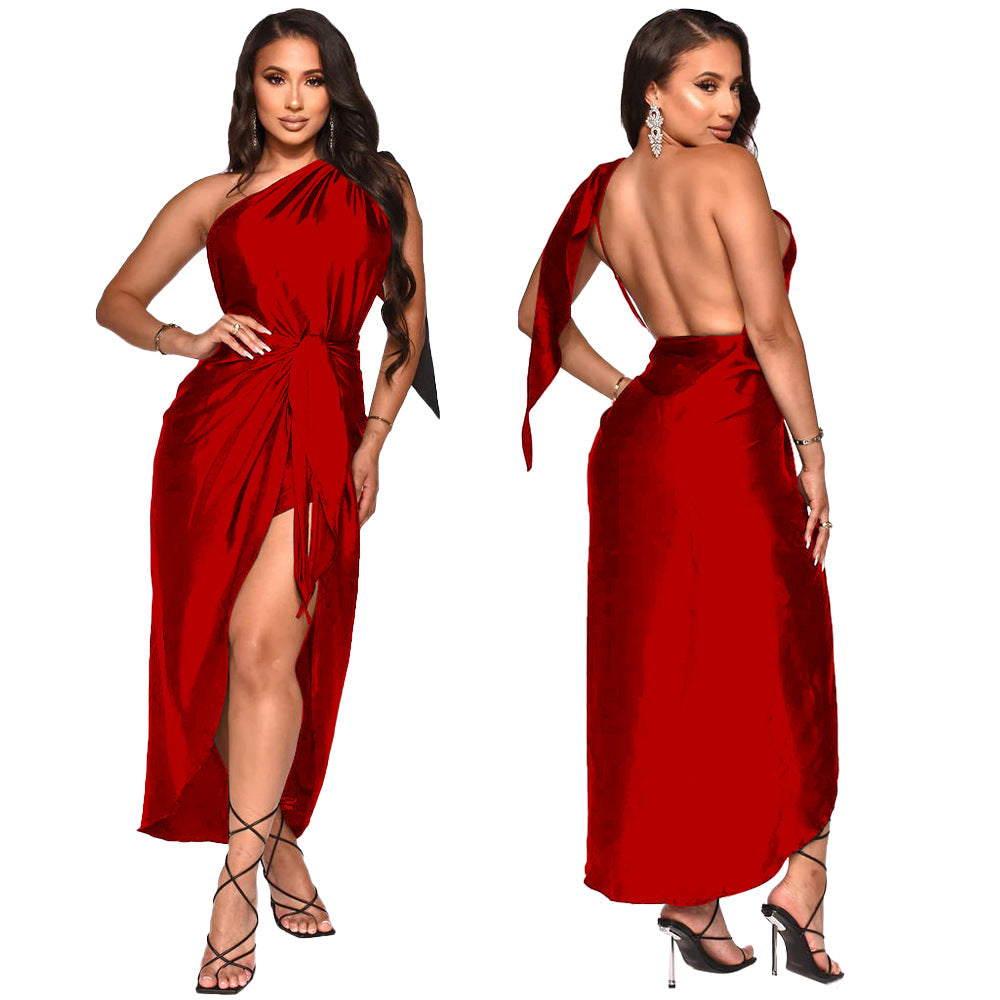 Sexy Solid Color Irregular Backless Sleeveless Dress