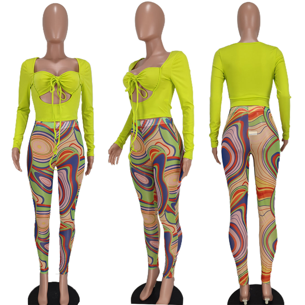Sexy Sexy Crop Top+Mesh Printed Pants 2 Piece Sets