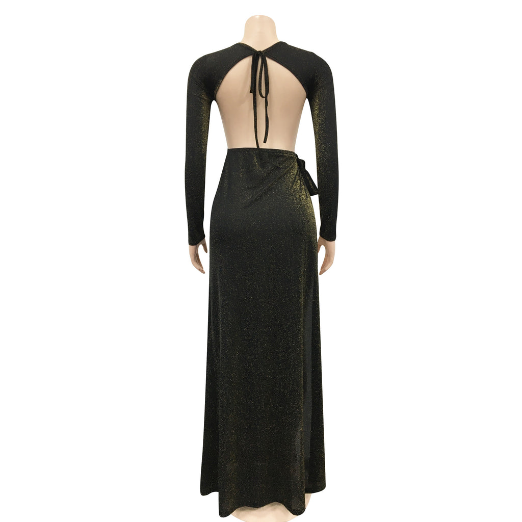 Sexy Sexy Long Sleeve Backless High Split Hollow Maxi Evening Dress