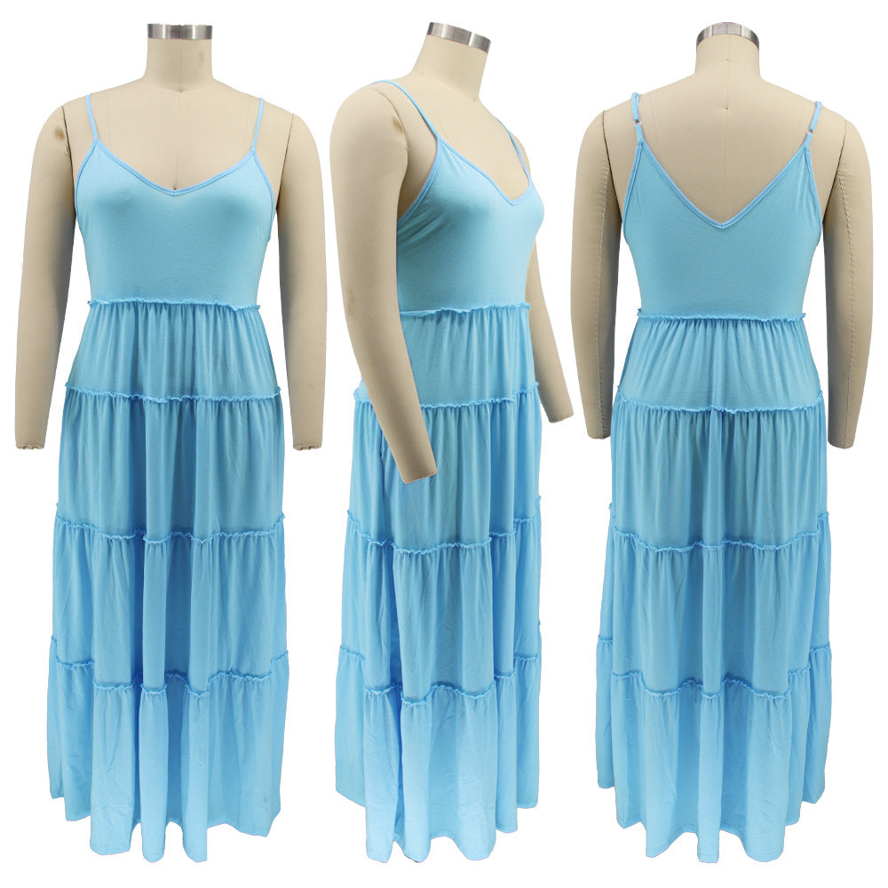 Sexy Plus Size Solid High Waist Sling Maxi Dress
