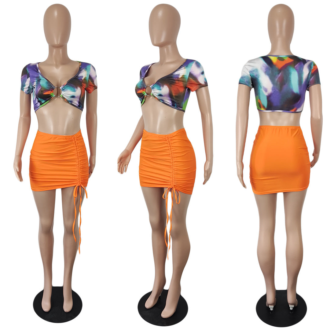 Sexy Sexy Crop Top Ruched Mini Skirt 2 Piece Sets