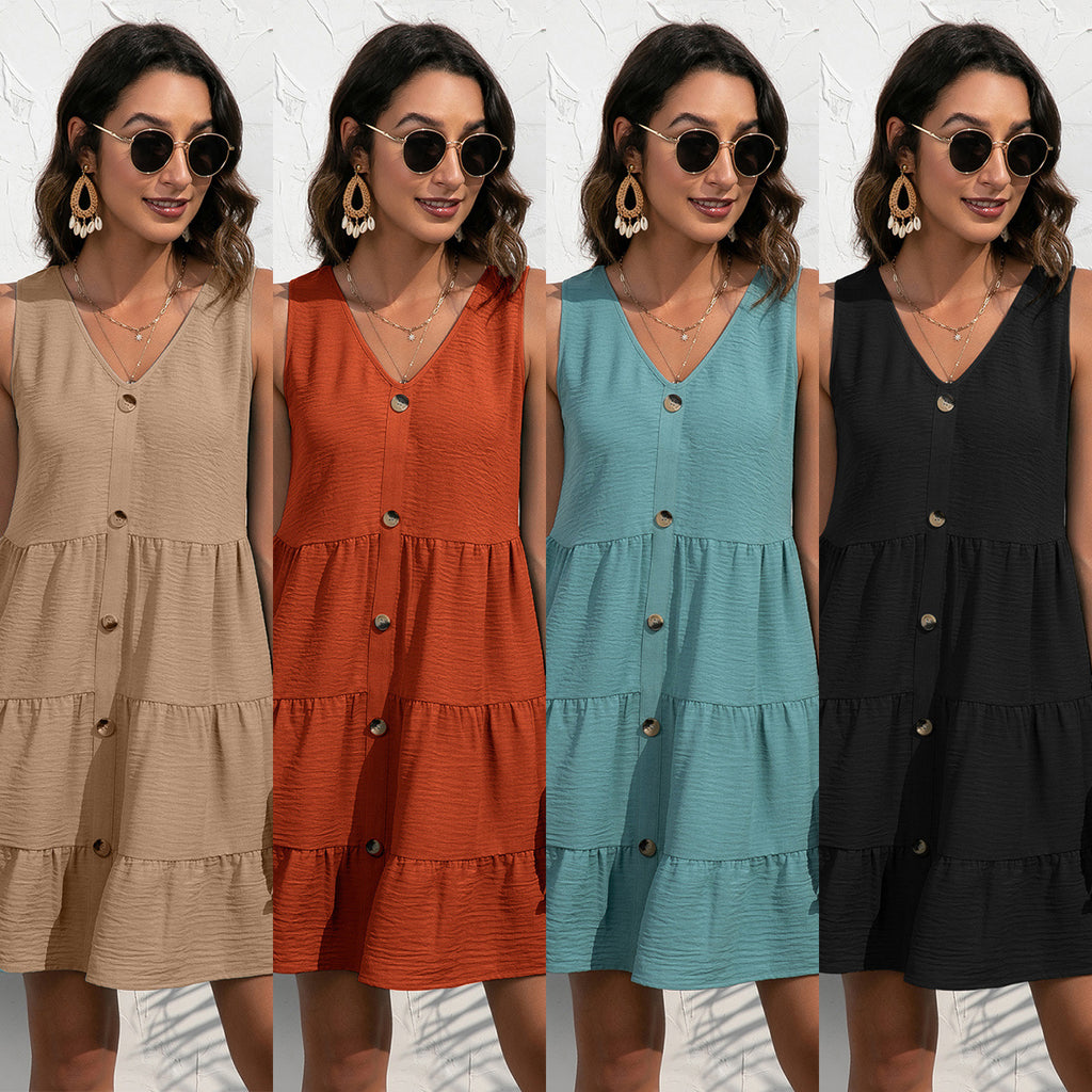 Sexy Solid V Neck Sleeveless Mini Dress