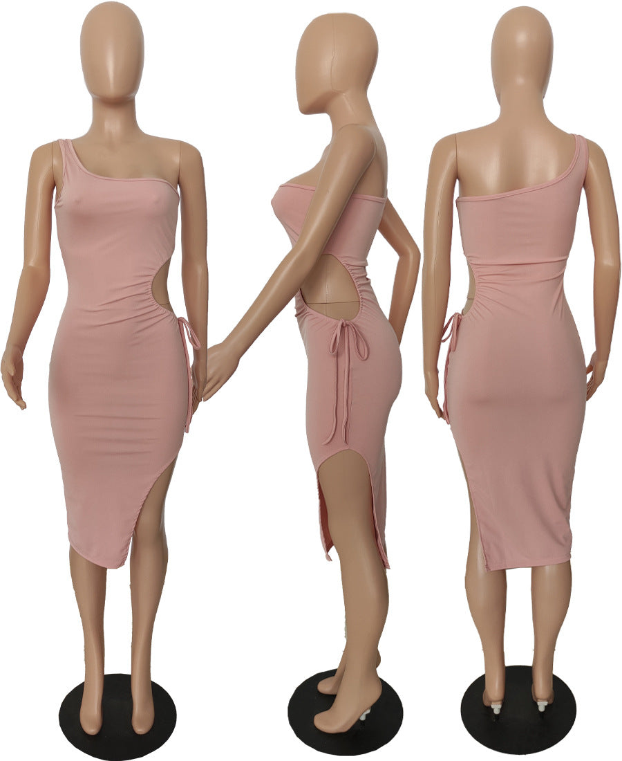 Sexy Sexy One Shoulder Hollow Out Split Midi Dress