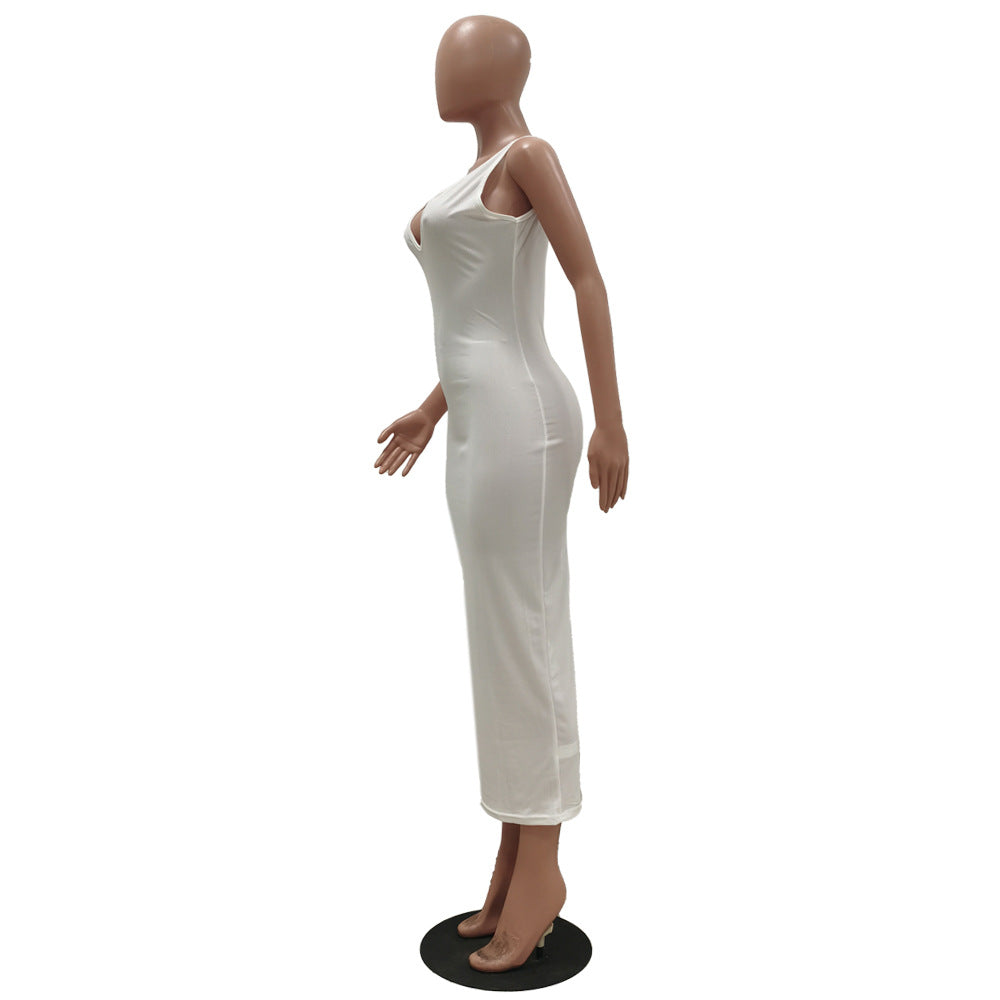 Sexy Solid Color Casual Slim Sleeveless Vest Long Dress