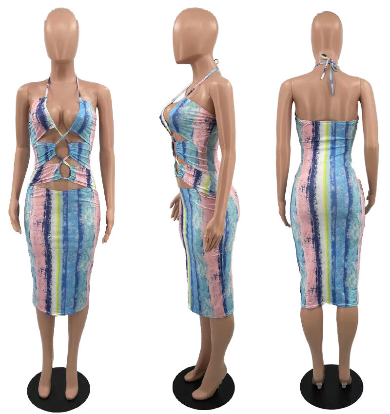 Sexy Sexy Print Halter Midi Dress