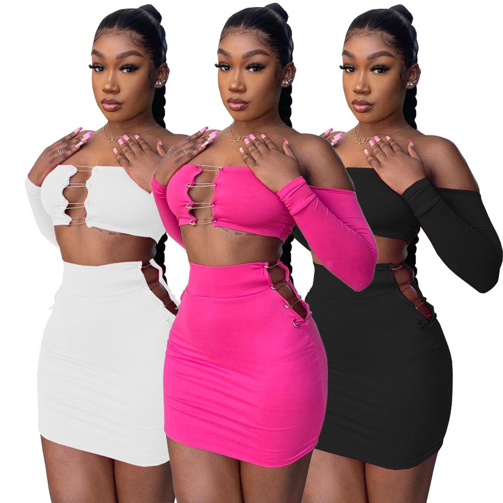 Sexy Sexy Long Sleeve Off Shoulder Mini Skirt 2 Piece Sets