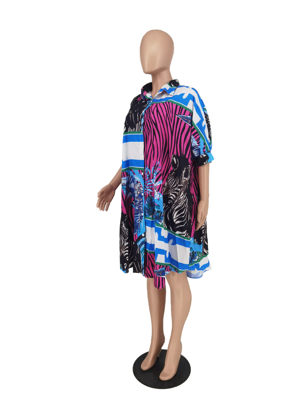 Sexy Plus Size Printed Half Sleeve Loose Shirt Dress