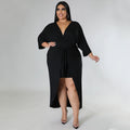 Sexy Plus Size Solid V Neck Irregular Long Dress