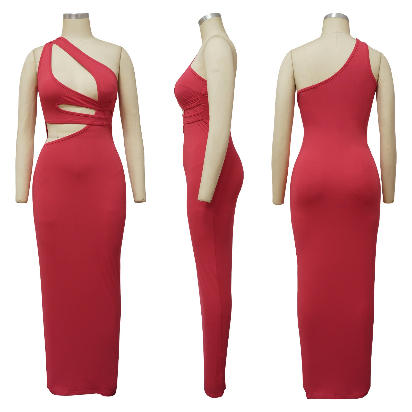 Sexy Sexy Solid Color Hollow Sloping Shoulder Slim Maxi Dress