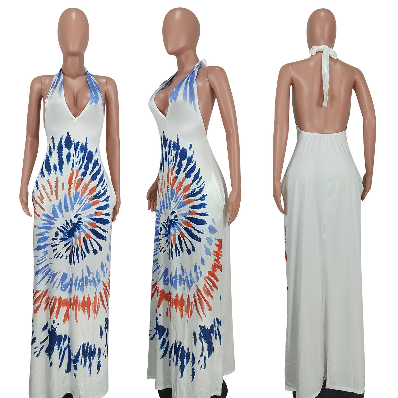 Sexy Sexy Printed V Neck Halter Maxi Dress