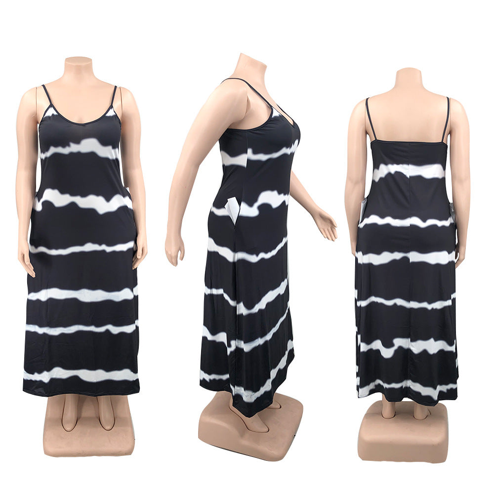 Sexy Plus Size Printed Pocket Sling Maxi Dress
