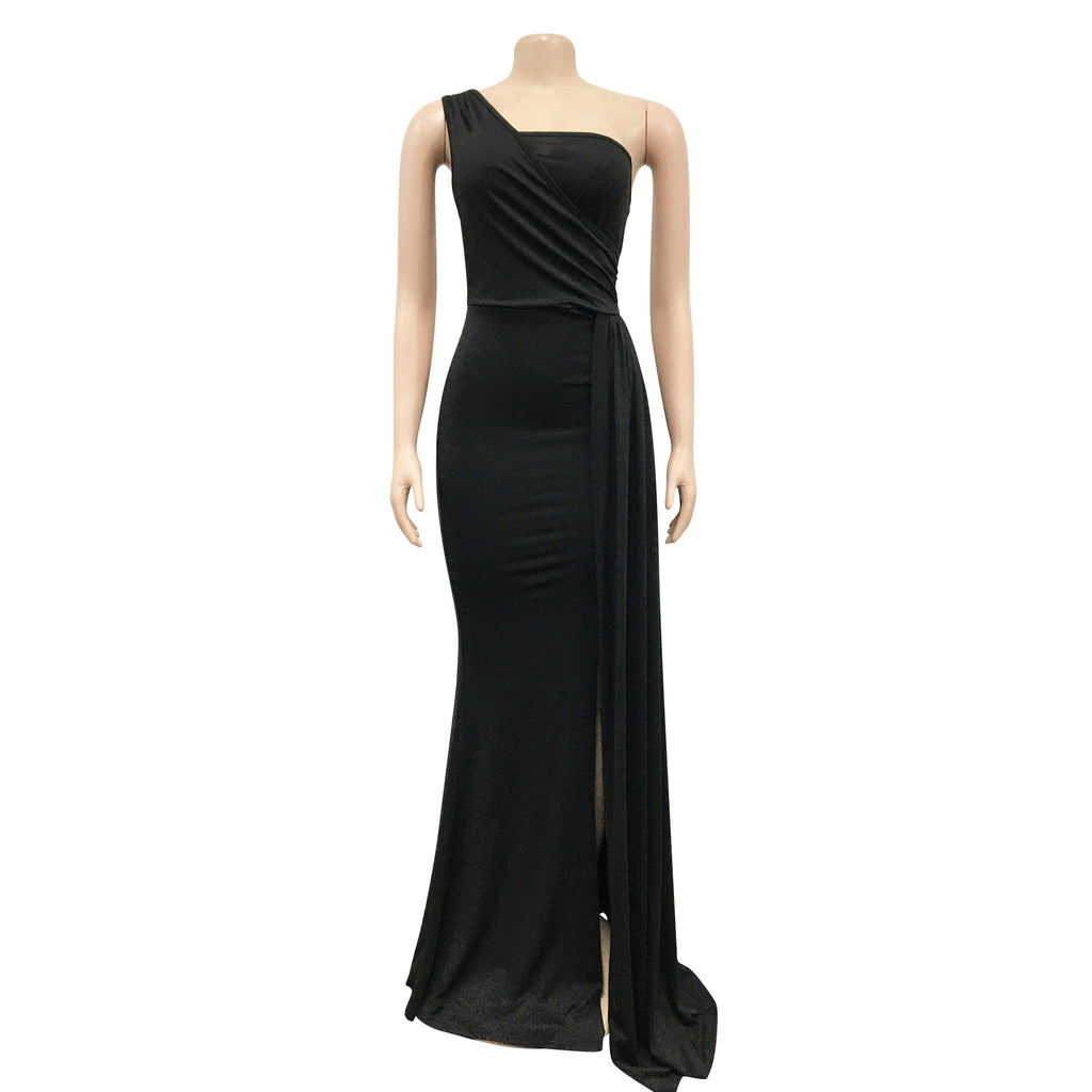 Sexy Solid One Shoulder Split Maxi Evening Dress
