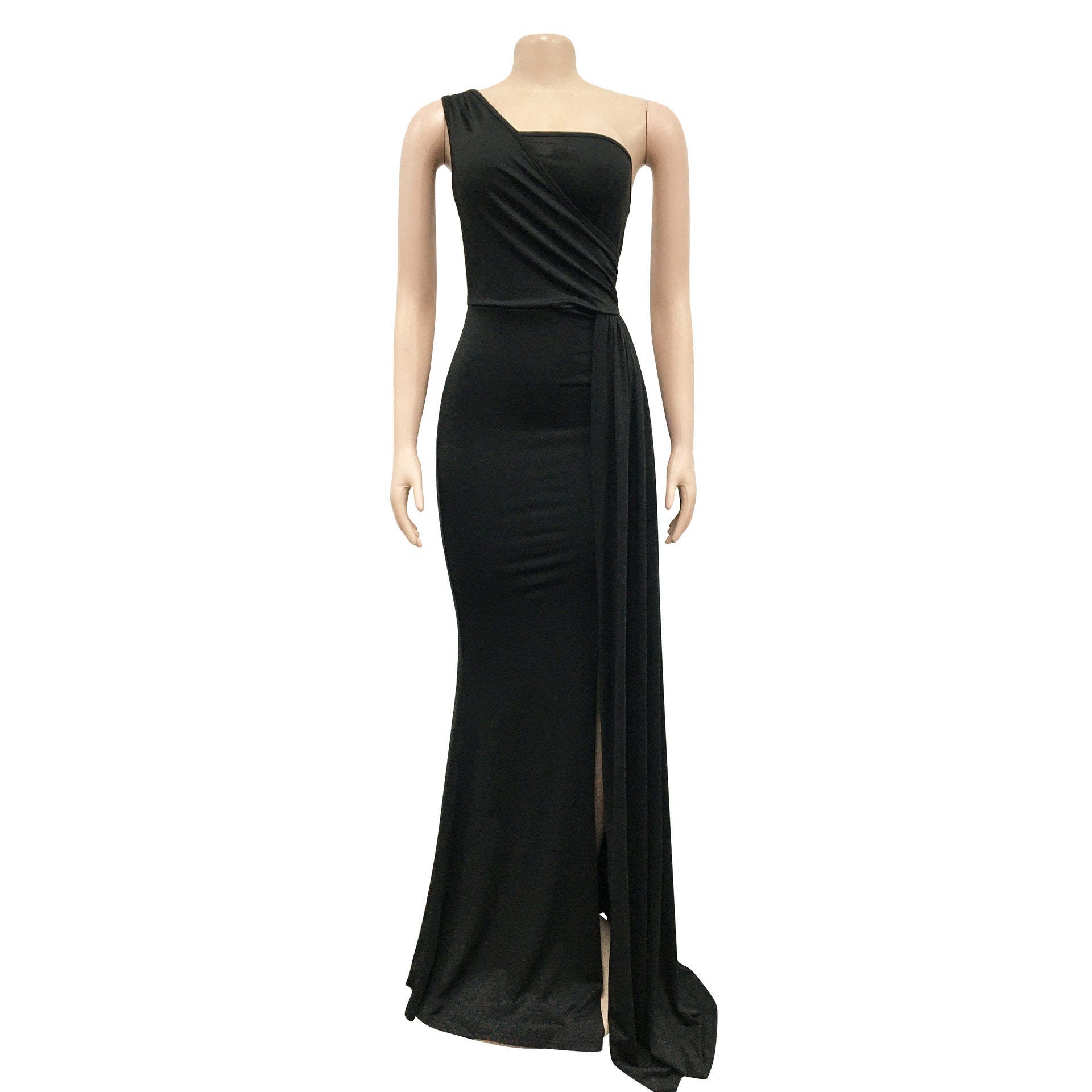 Sexy Solid One Shoulder Split Maxi Evening Dress