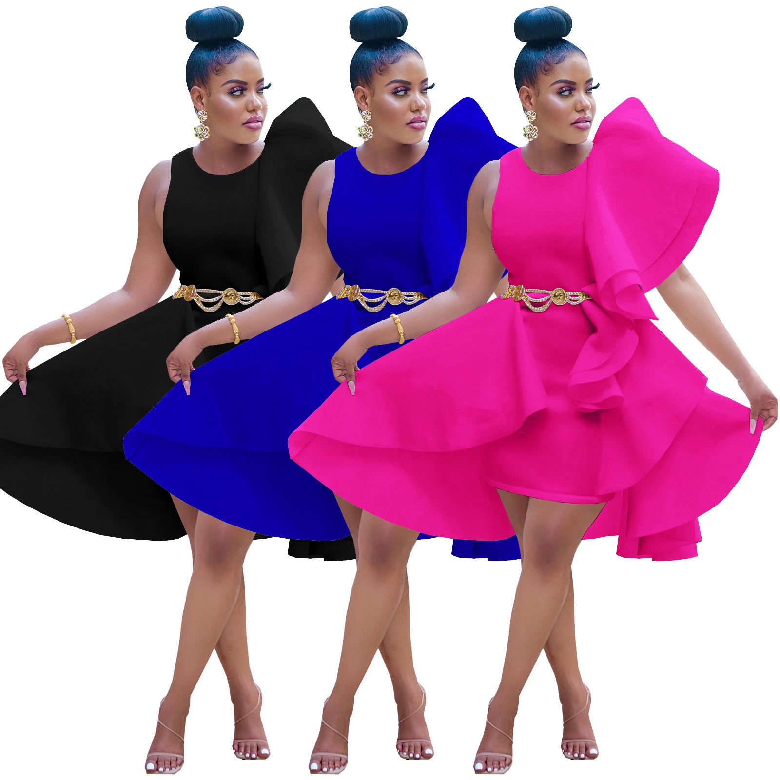 Sexy Solid Sexy Irregular Ruffled Dresses (Without Belt)