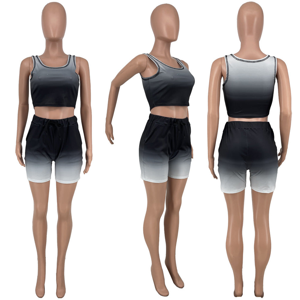 Sexy Gradient Tank Top And Shorts Two Piece Sets