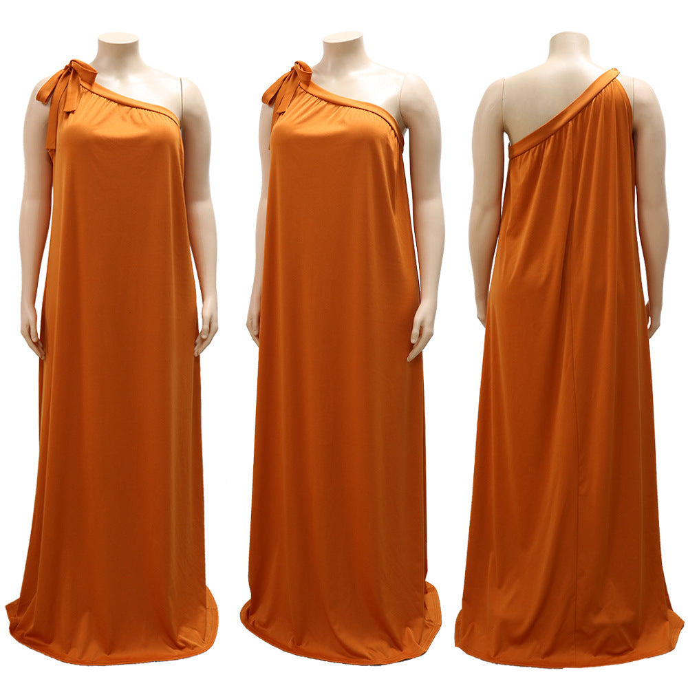 Sexy Plus Size Solid One Shoulder Loose Maxi Dress