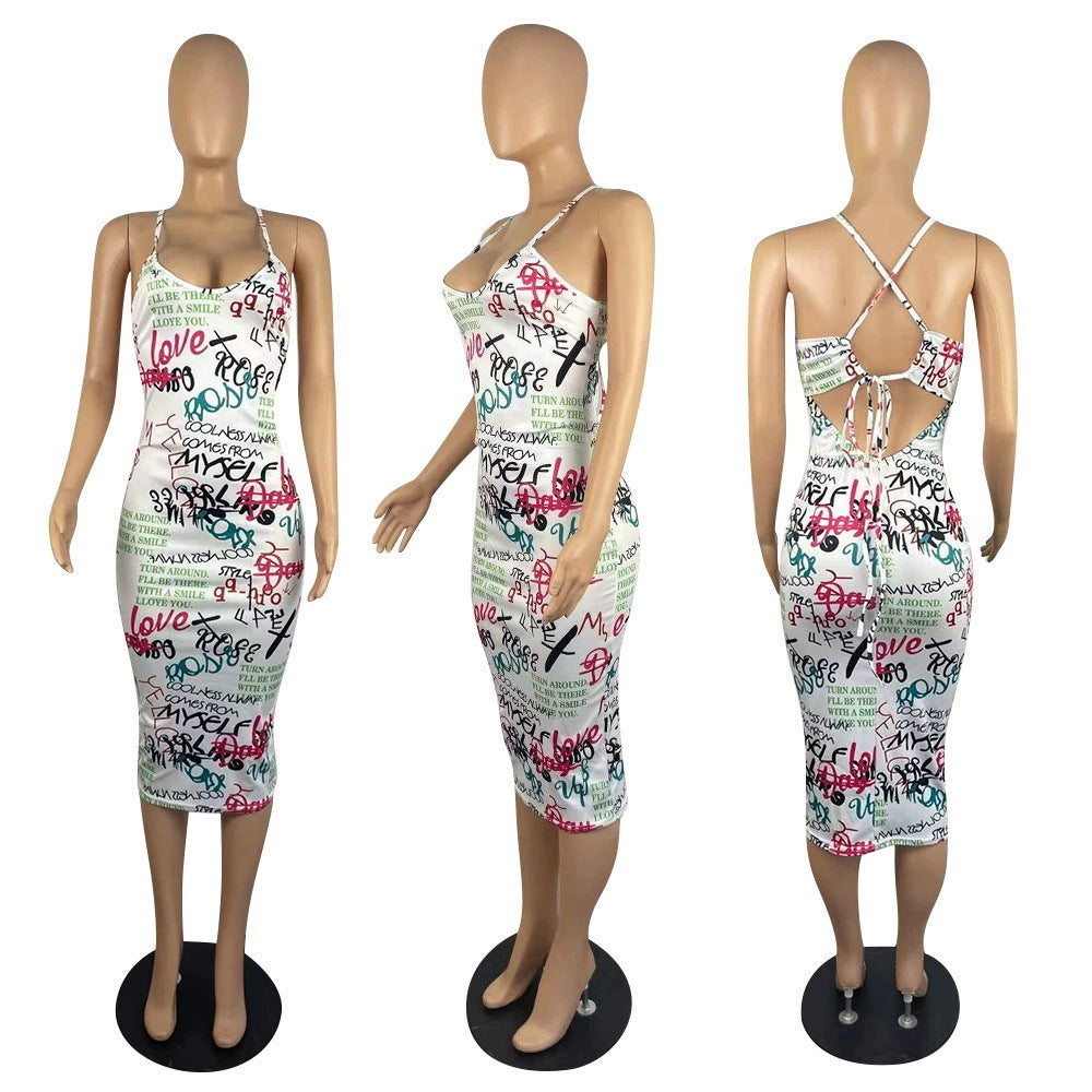 Sexy Sexy Printed Spaghetti Strap Slim Midi Dress