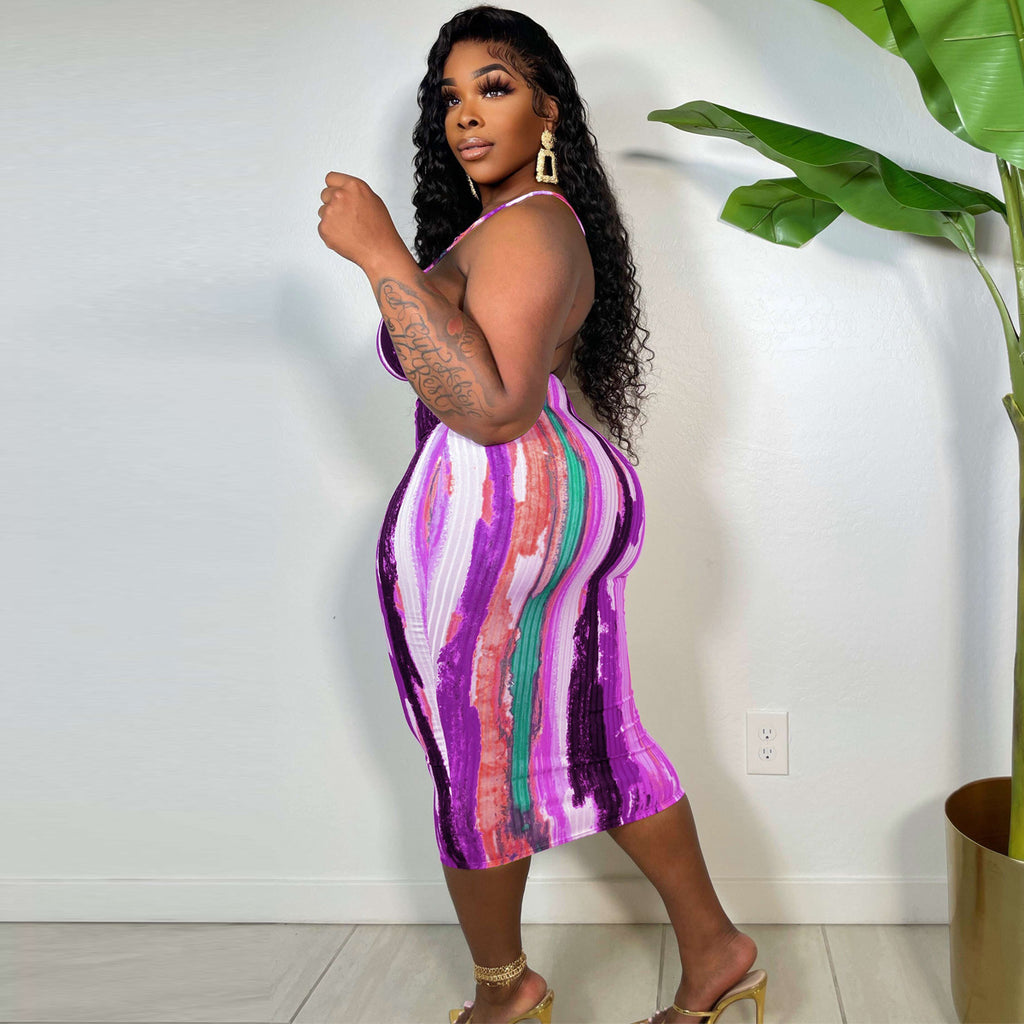 Sexy Sexy Printed Spaghetti Strap Midi Dress