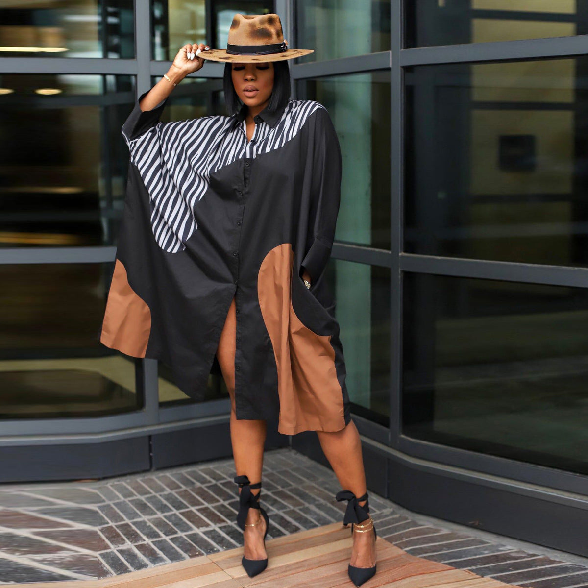 Sexy Plus Size Batwing Sleeve Loose Shirt Dress