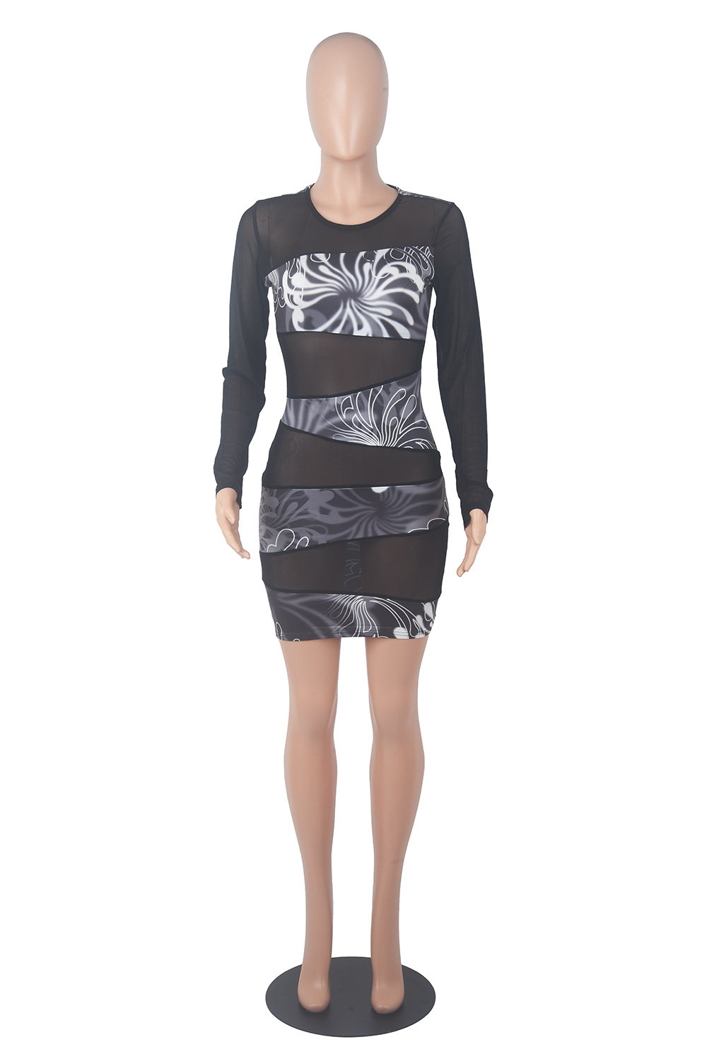 Sexy Sexy Mesh Patchwork Long Sleeve Club Dress