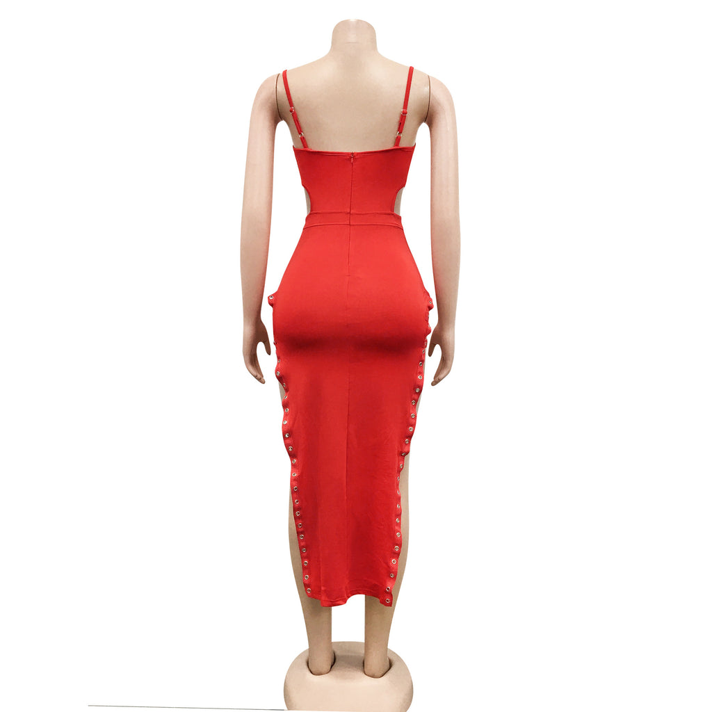Sexy Fashion Solid Color Sexy Sling Slit Dress