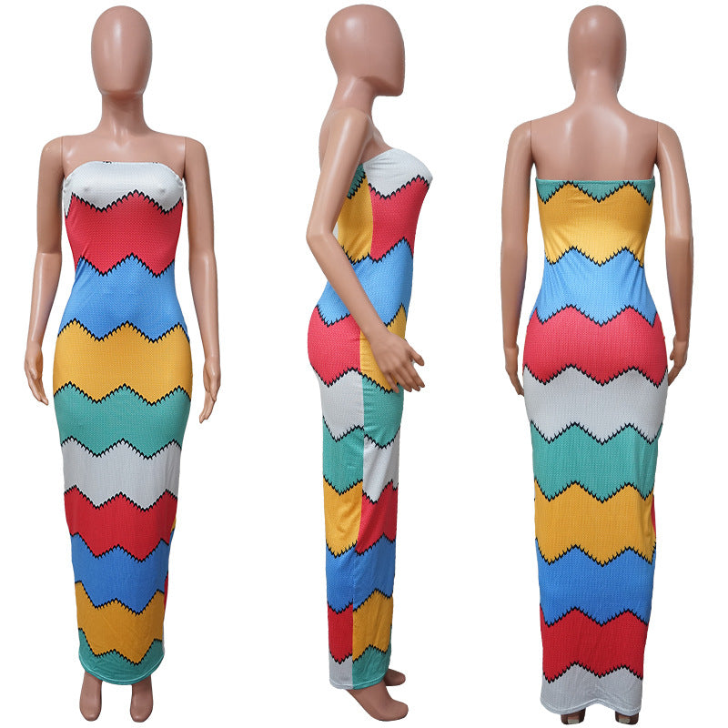 Sexy Sexy Colorful Print Tube Top Maxi Dress