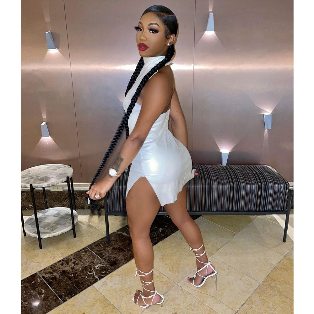 Sexy Sexy Solid Backless Mini Club Dress
