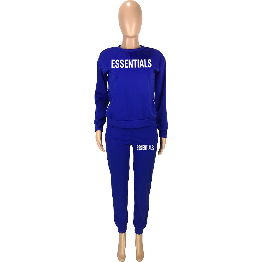 Sexy Letter Print O Neck Long Sleeve Sport Two Piece Pant Set