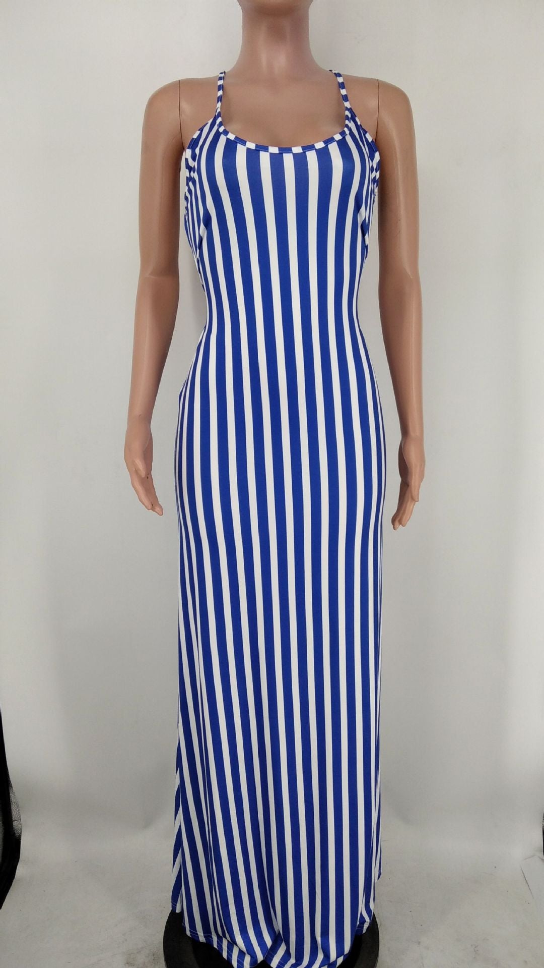 Sexy Sexy Striped Cross Strap Maxi Dress