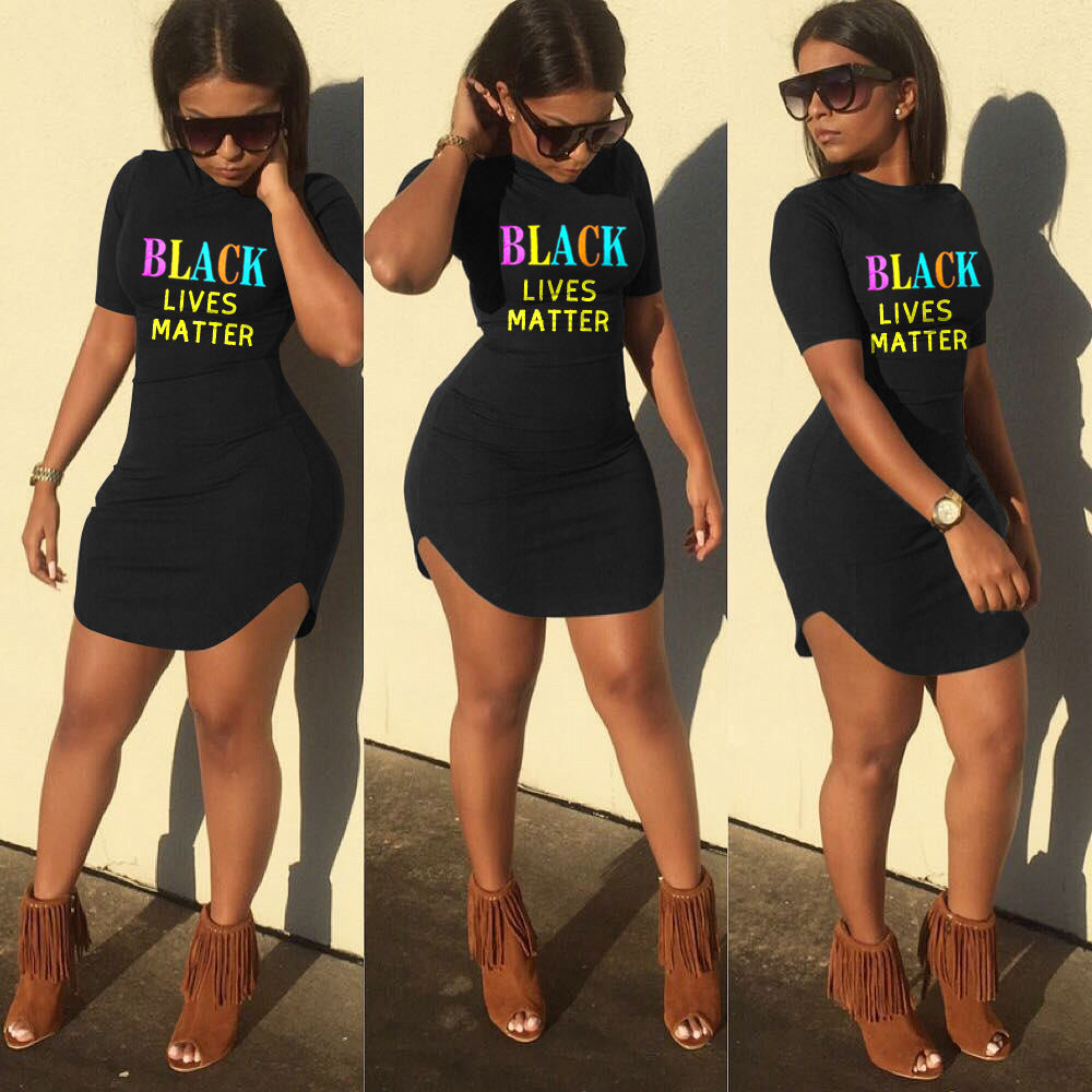 Sexy Plus Size Letter Print Short Sleeve Mini Dress