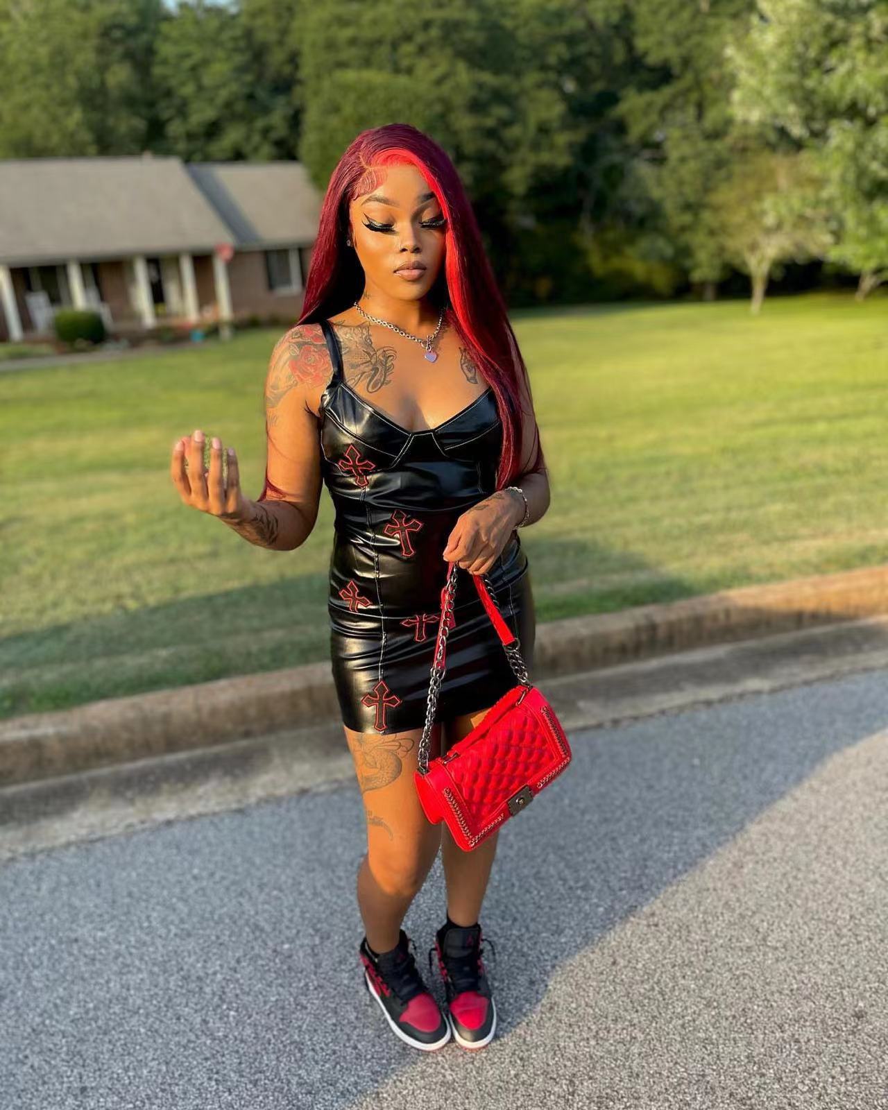 Sexy PU Leather Night Club Sling Mini Dress