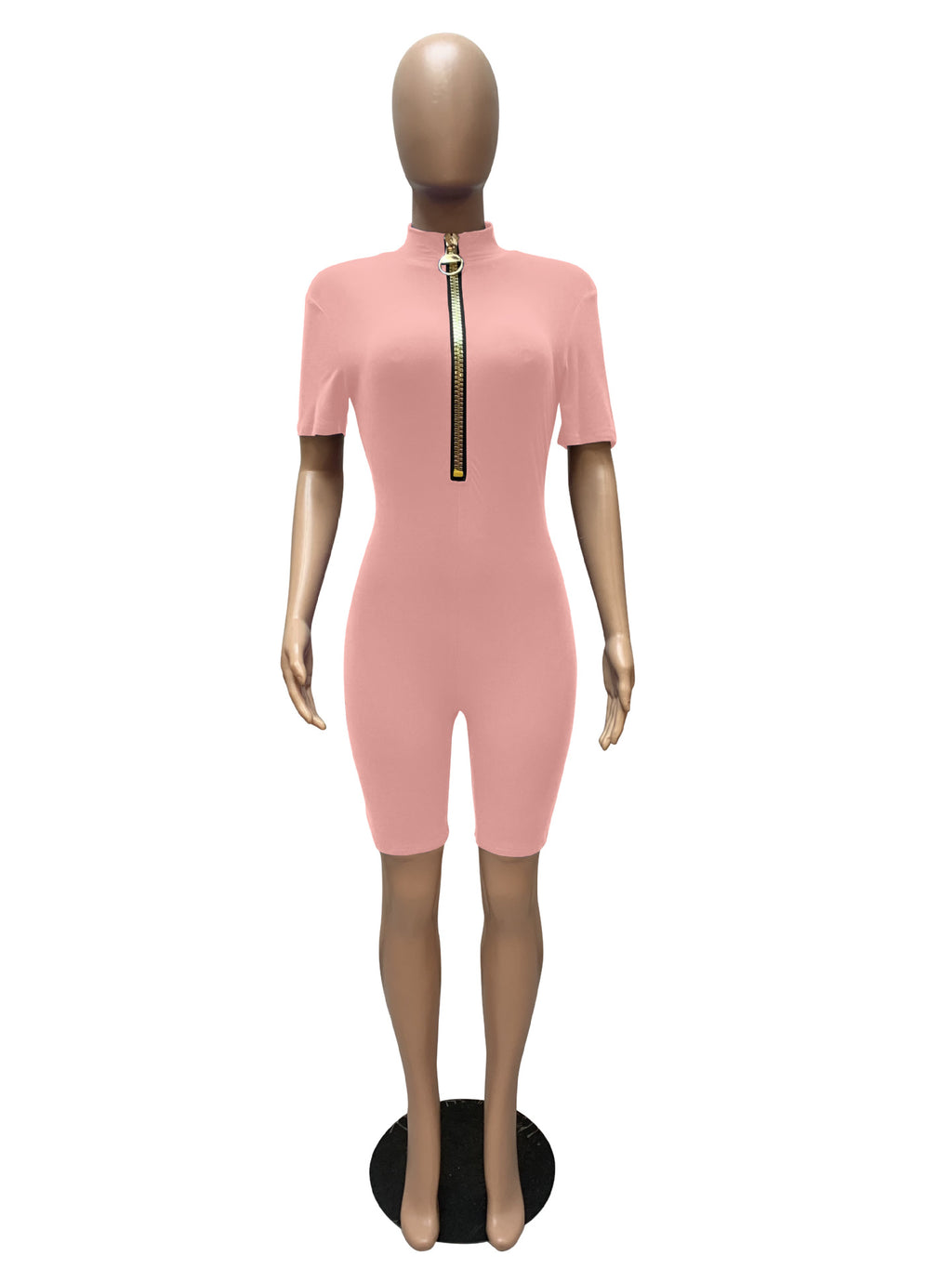 Sexy Casual Solid Short Sleeve Zipper Romper
