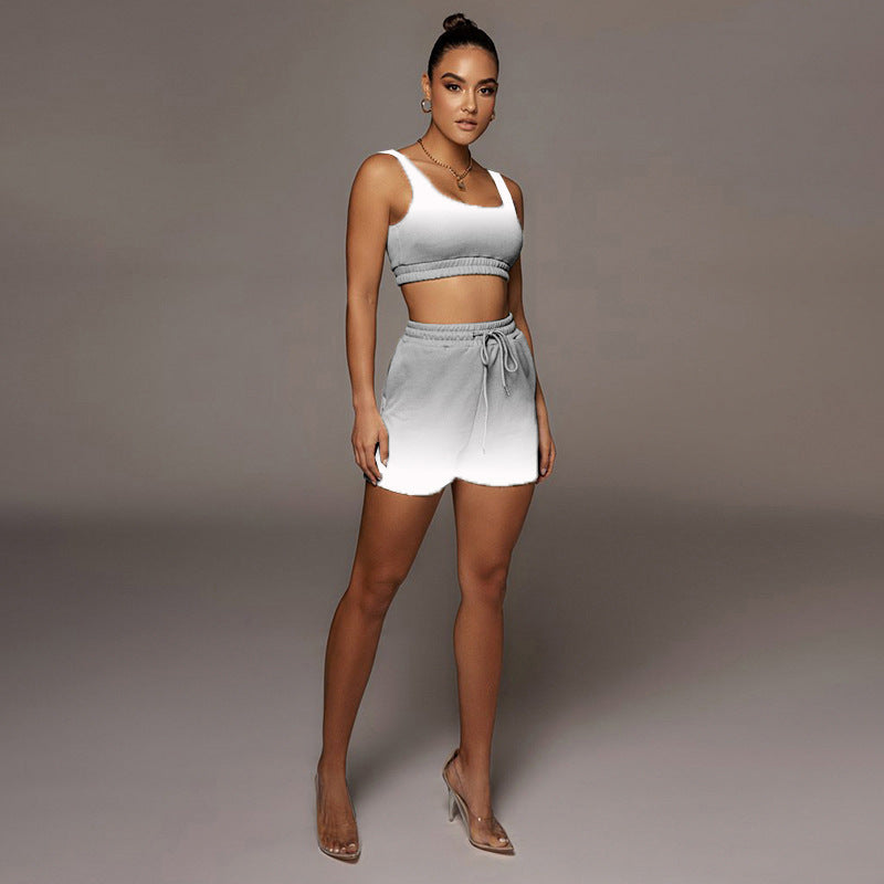 Sexy Gradient Casual Fitness Tank Top Shorts 2 Piece Suits