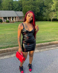 Sexy PU Leather Night Club Sling Mini Dress