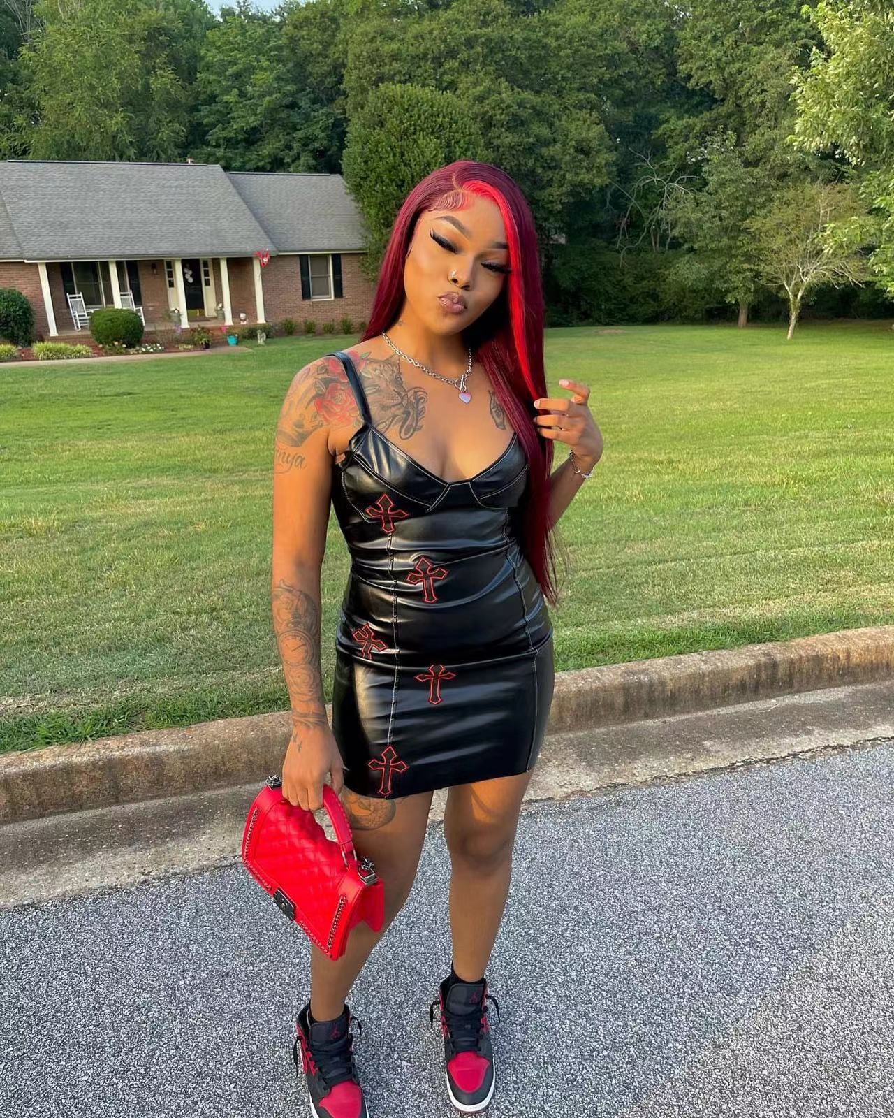 Sexy PU Leather Night Club Sling Mini Dress