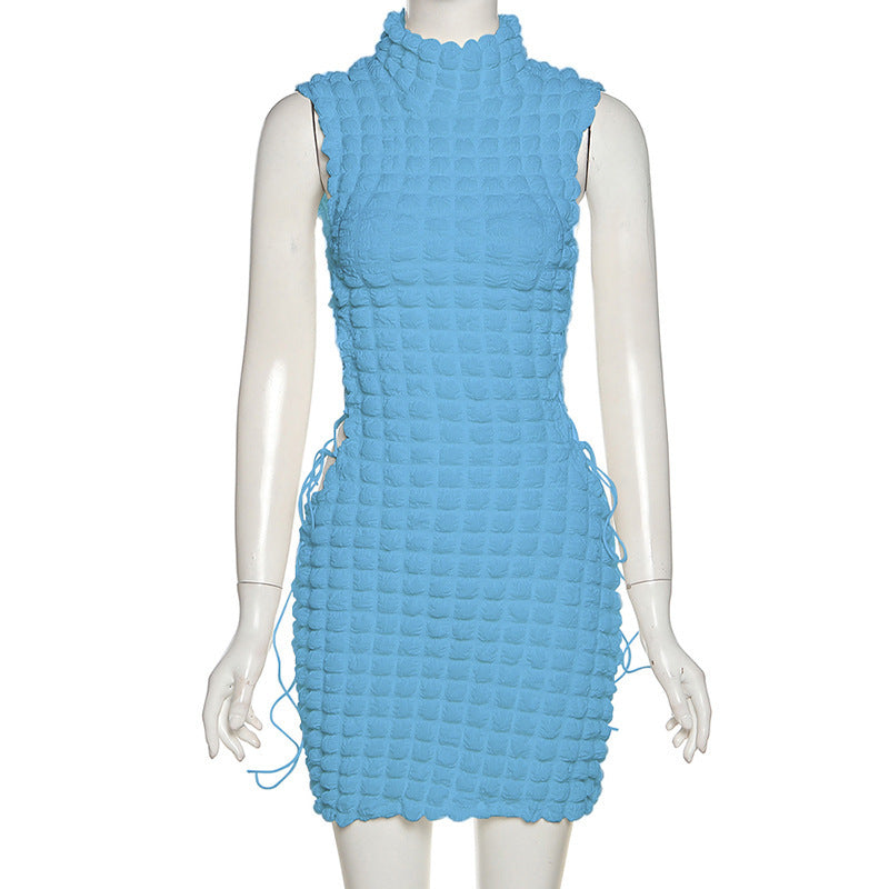 Sexy Solid Sleeveless Lace-Up Hollow Out Mini Dress