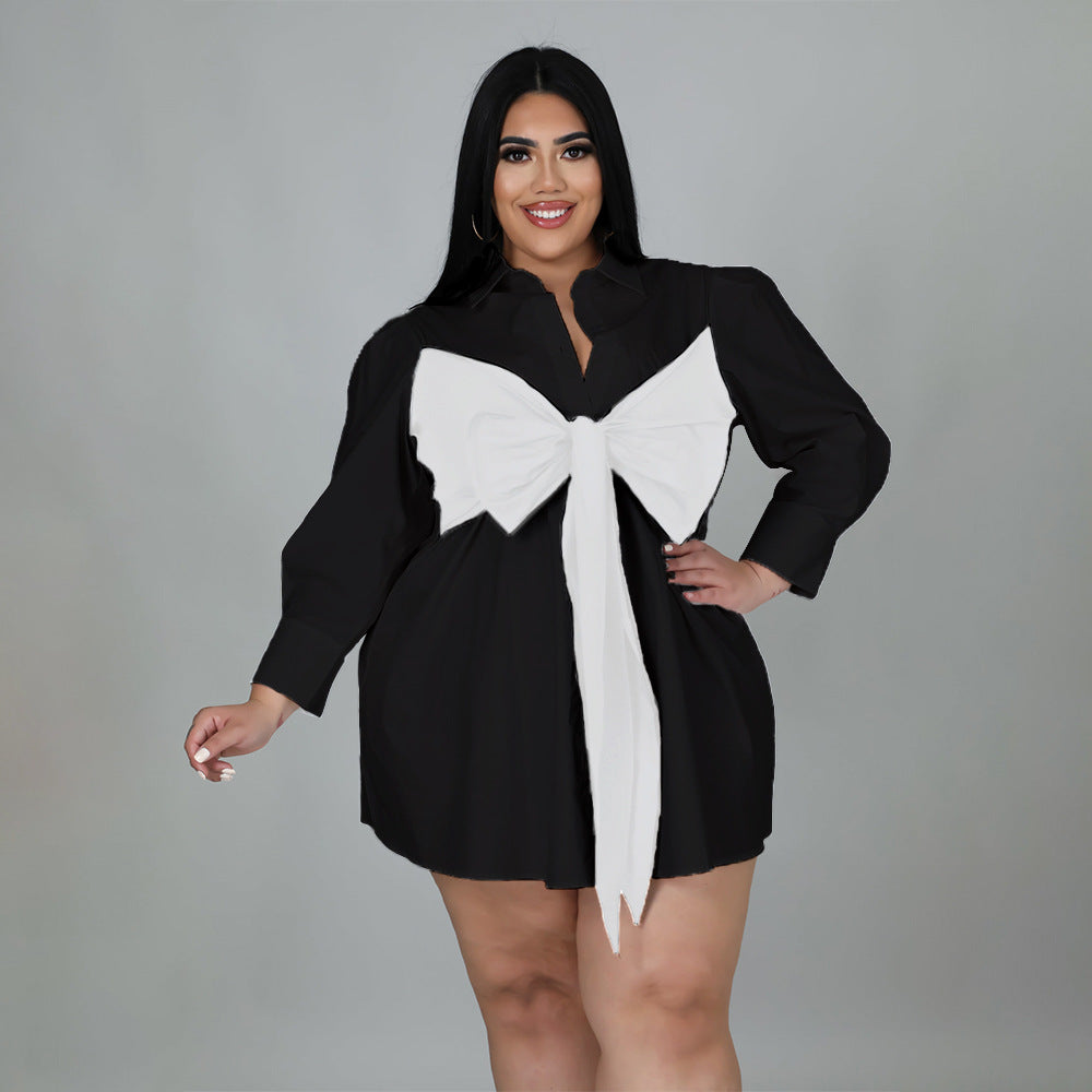 Sexy Plus Size Long Sleeve Tie Up Shirt Dress