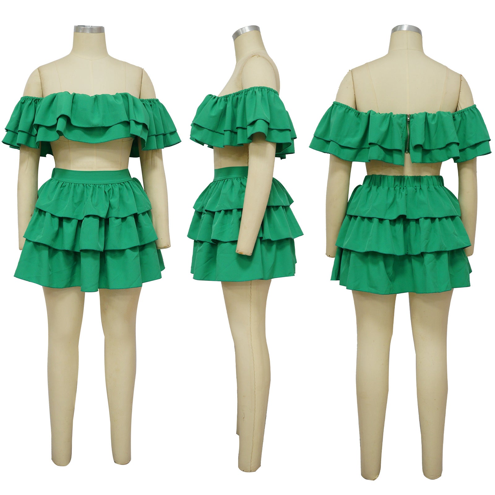 Sexy Ruffle Off Shoulder Tops Skirt Two Piece Set