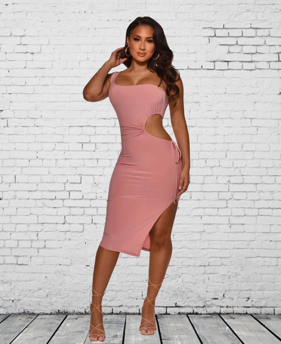 Sexy Sexy One Shoulder Hollow Out Split Midi Dress