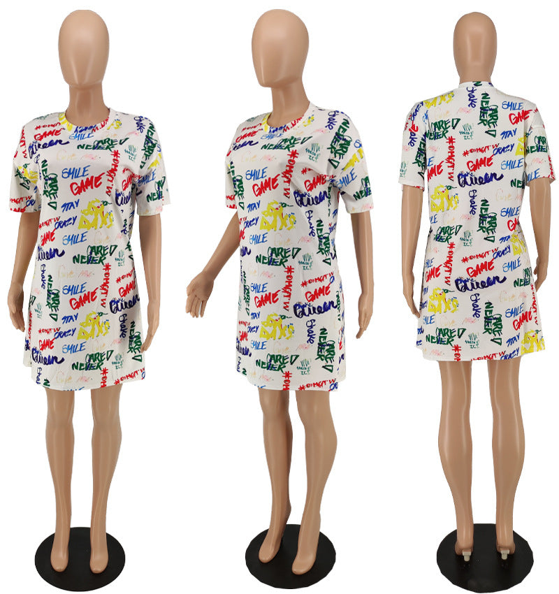 Sexy Graffiti Print Casual Short Sleeve Dress