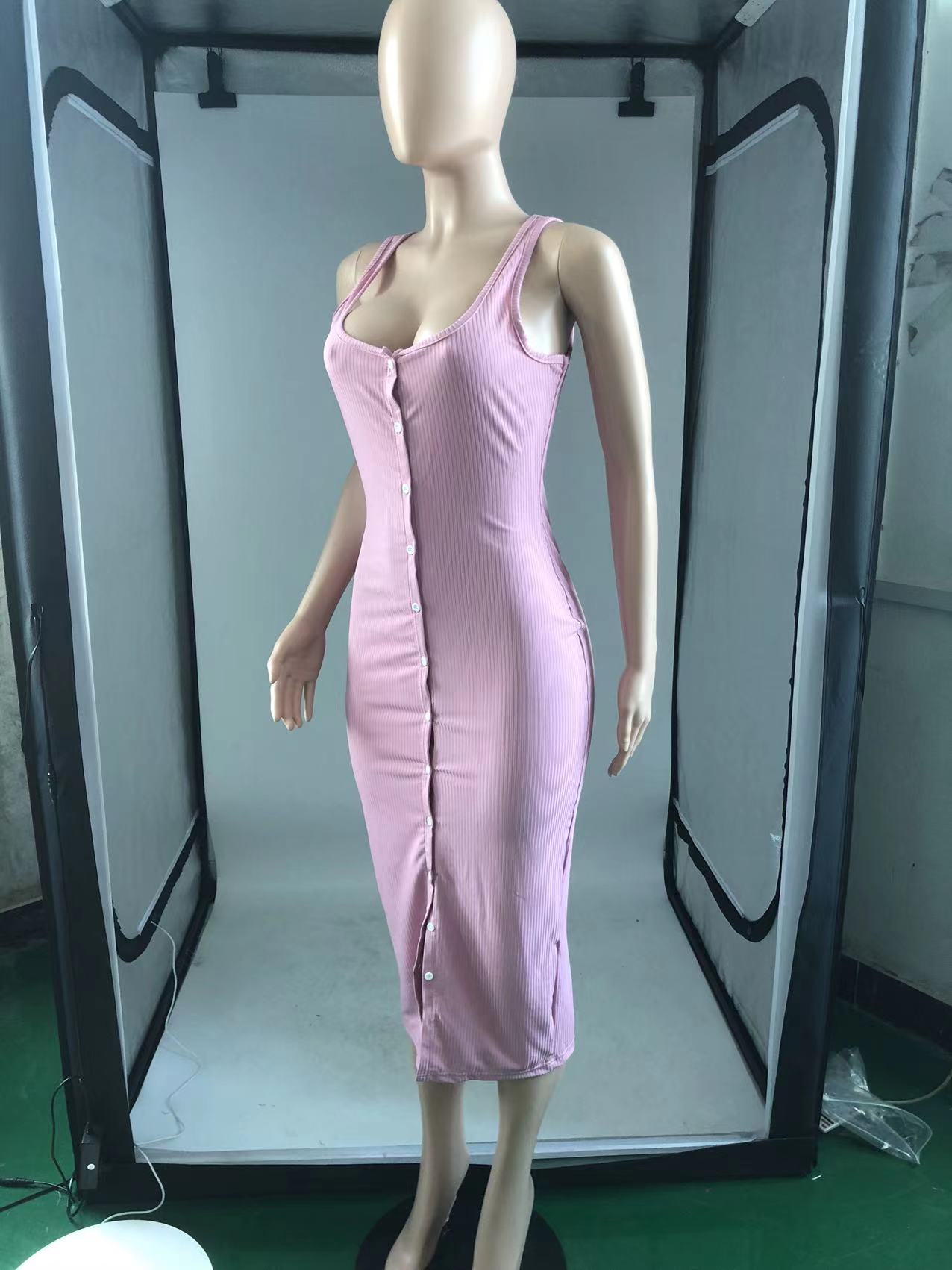 Sexy Solid Sleeveless Slim Midi Dress