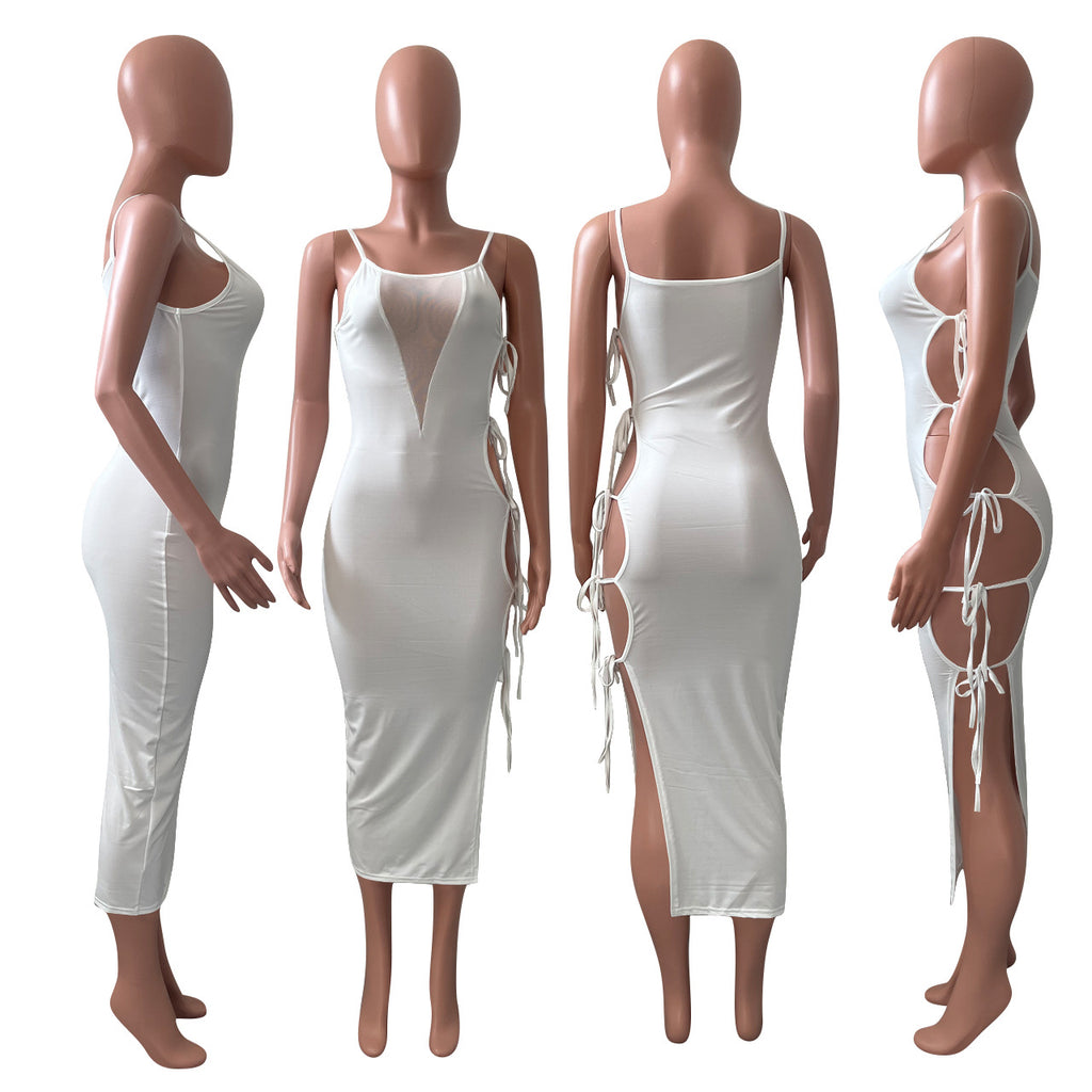 Sexy Sexy Solid Spaghetti Strap Hollow Out Midi Dress